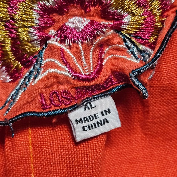 Johnny Was Maya Embroidered Linen Tie Neck Peasant Blouse Top XL Coastal Resort - Picture 4 of 6